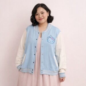 Hello Kitty Sanrio Ski Club Varsity Jacket Light Blue White 2XL Embroidered
